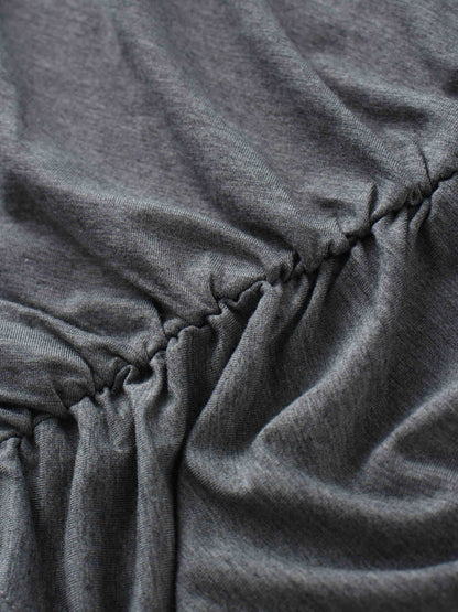 Curved Gathered Detailed T-Shirt-Heathered Grey