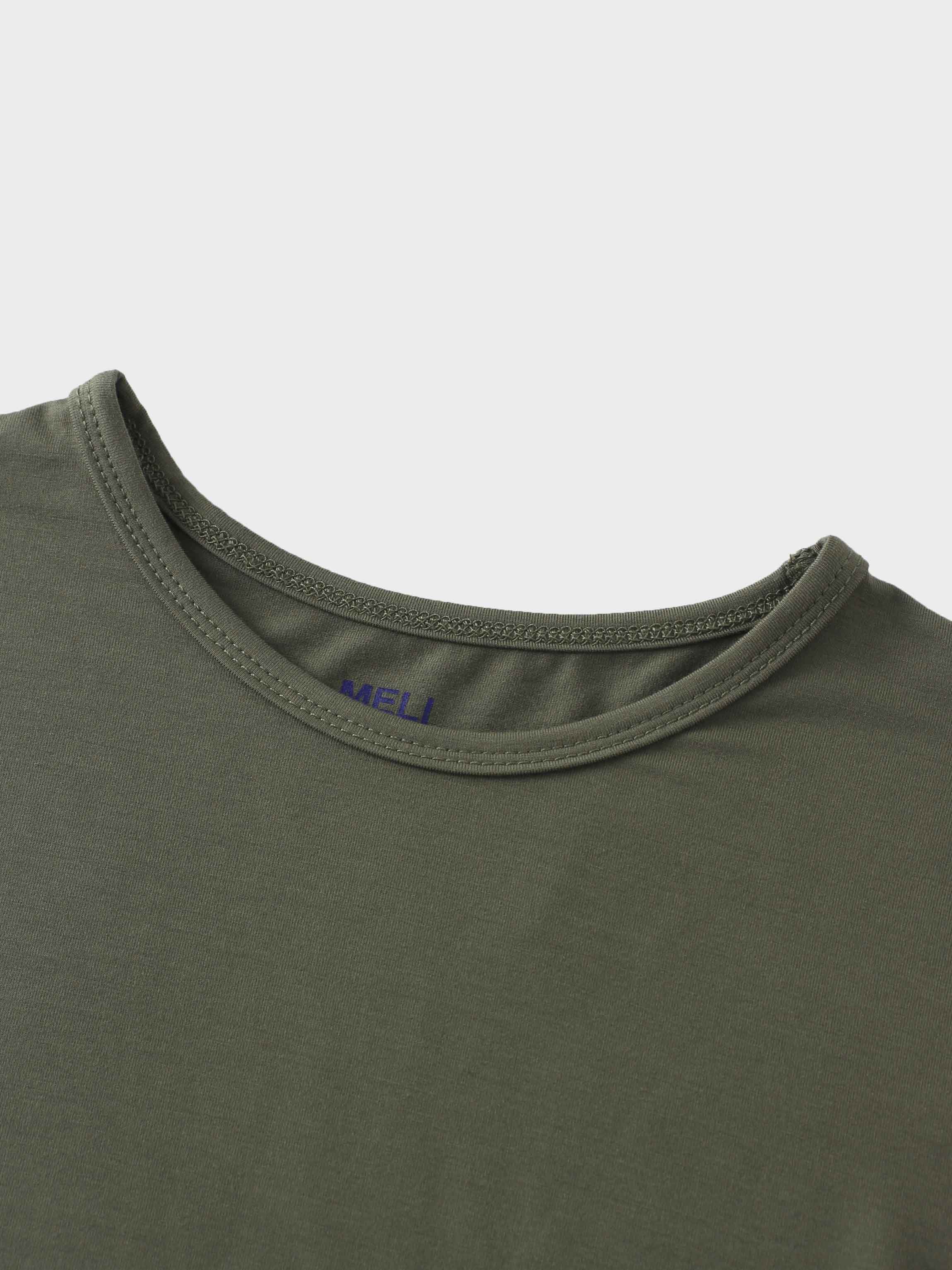 Curved Gathered Detailed T-Shirt-Olive