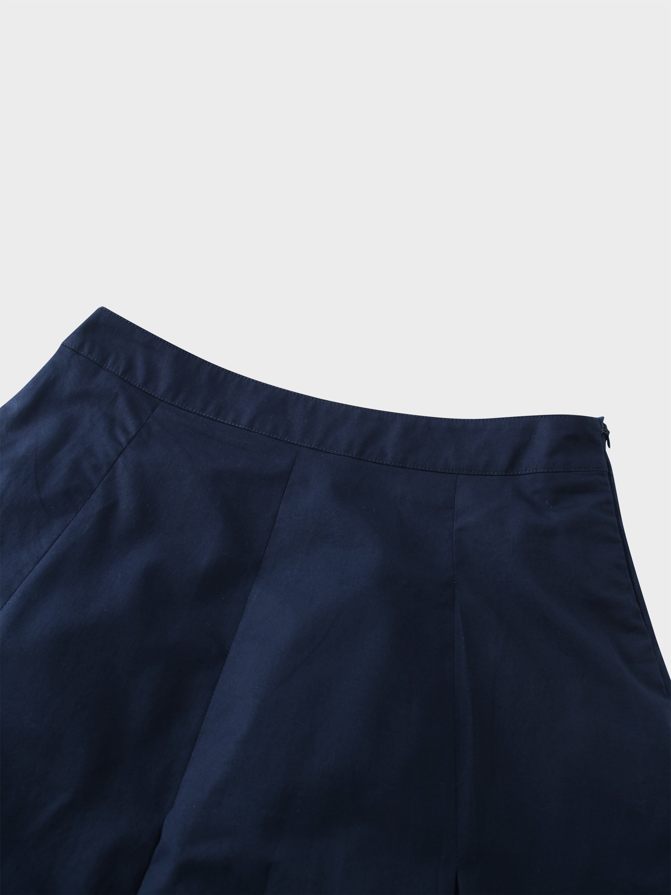 Stitch Down Cotton Pleated Skirt-Navy