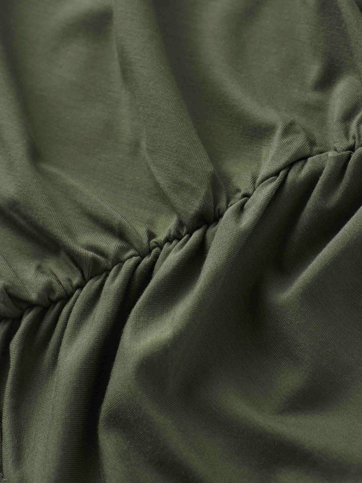 Curved Gathered Detailed T-Shirt-Olive