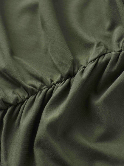 Curved Gathered Detailed T-Shirt-Olive