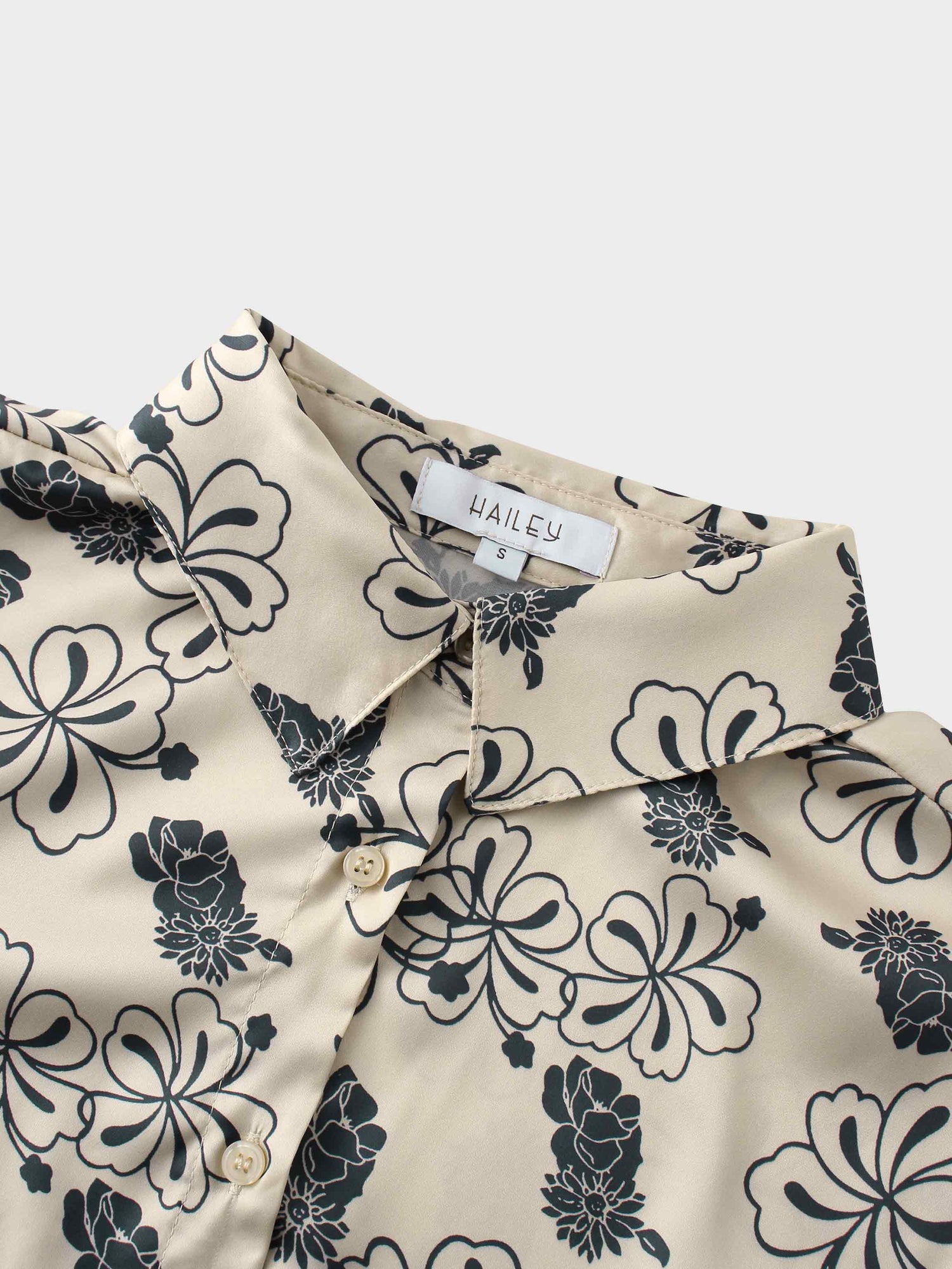 Oversized Faux Satin Blouse-Navy/Taupe Floral