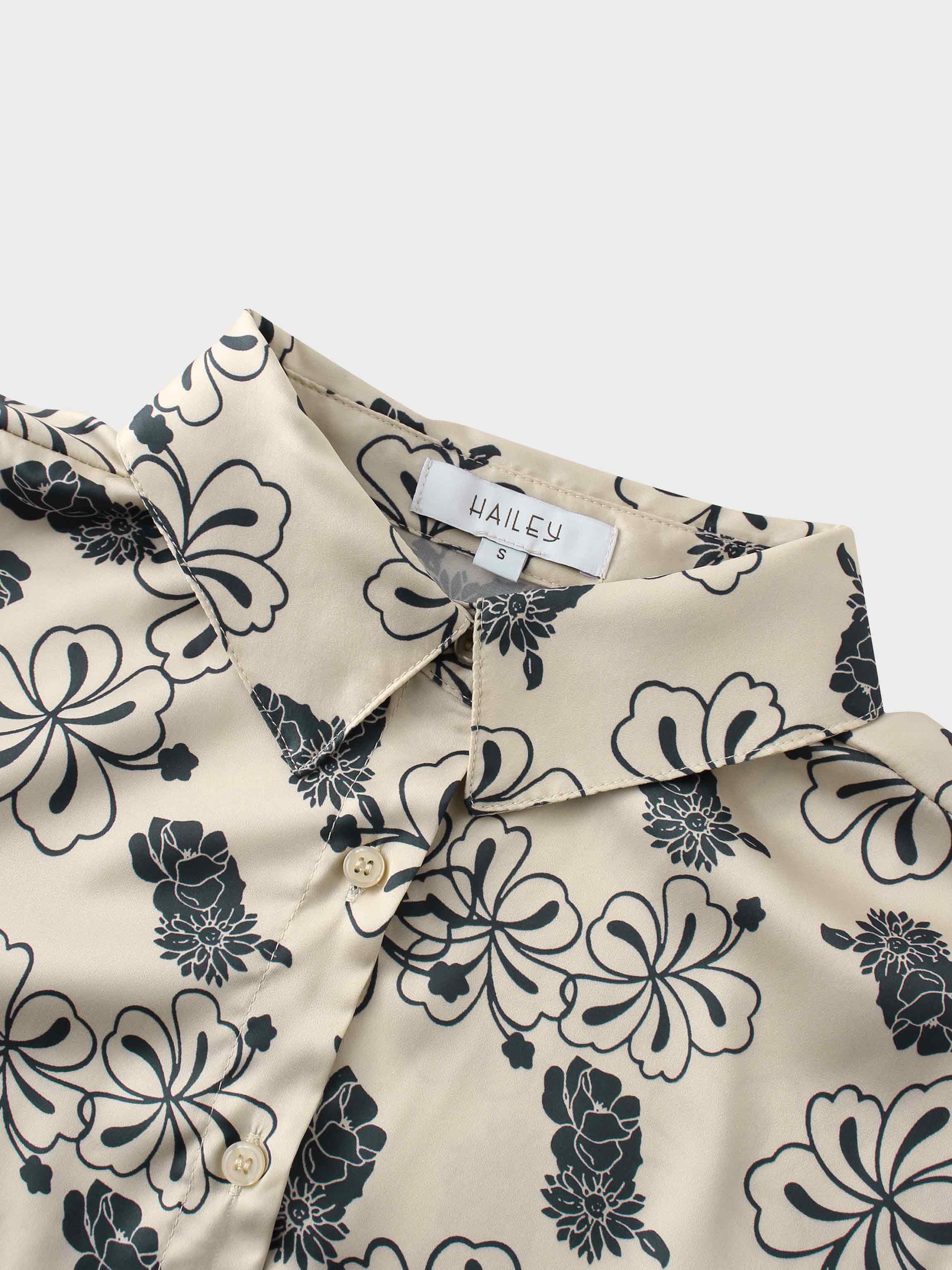 Oversized Faux Satin Blouse-Navy/Taupe Floral