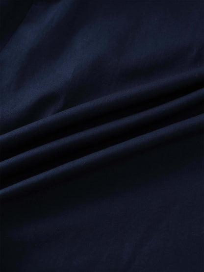 Stitch Down Cotton Pleated Skirt-Navy