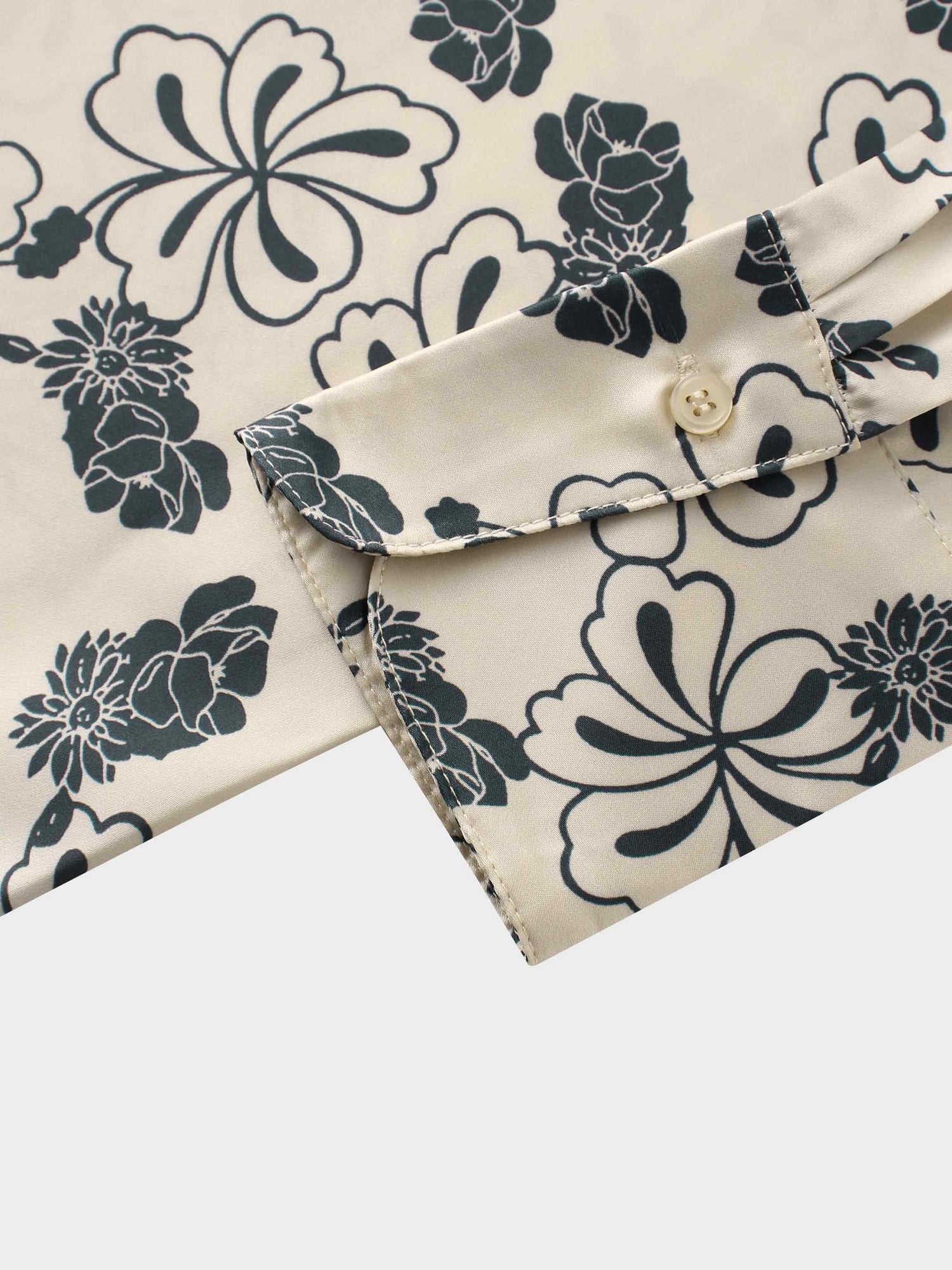 Oversized Faux Satin Blouse-Navy/Taupe Floral