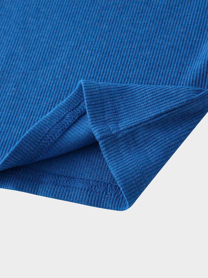 Ribbed Collar T-Shirt-Cobalt Blue