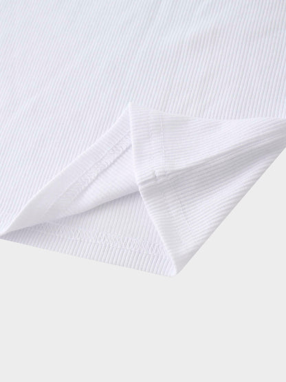 Ribbed Collar T-Shirt-White