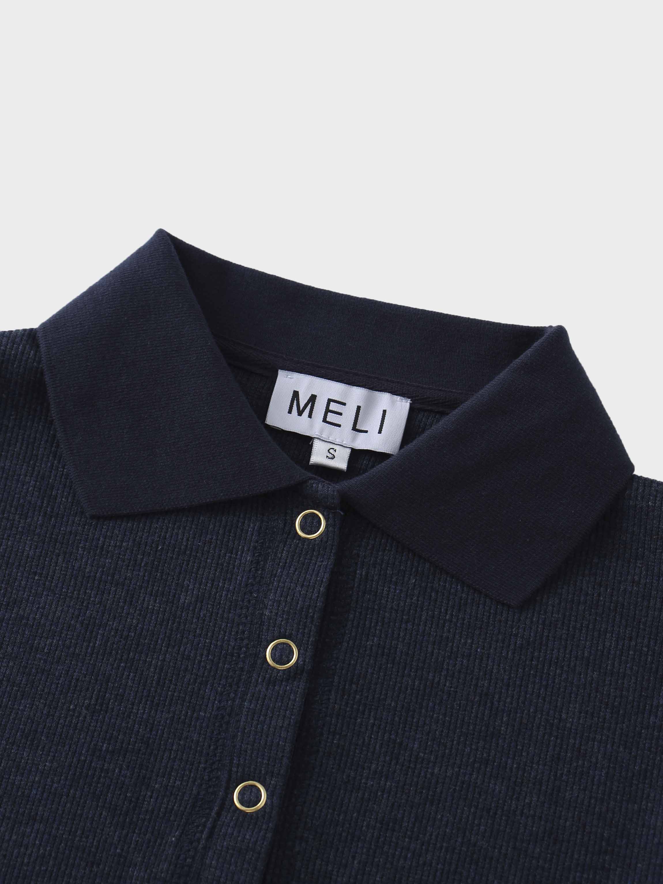 Ribbed Collar T-Shirt-Dark Blue