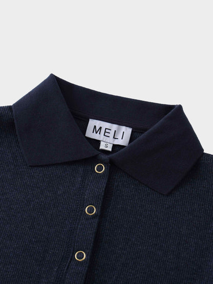 Ribbed Collar T-Shirt-Dark Blue