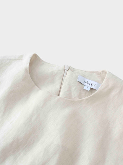 Linen A-Line Slip Dress-Ecru