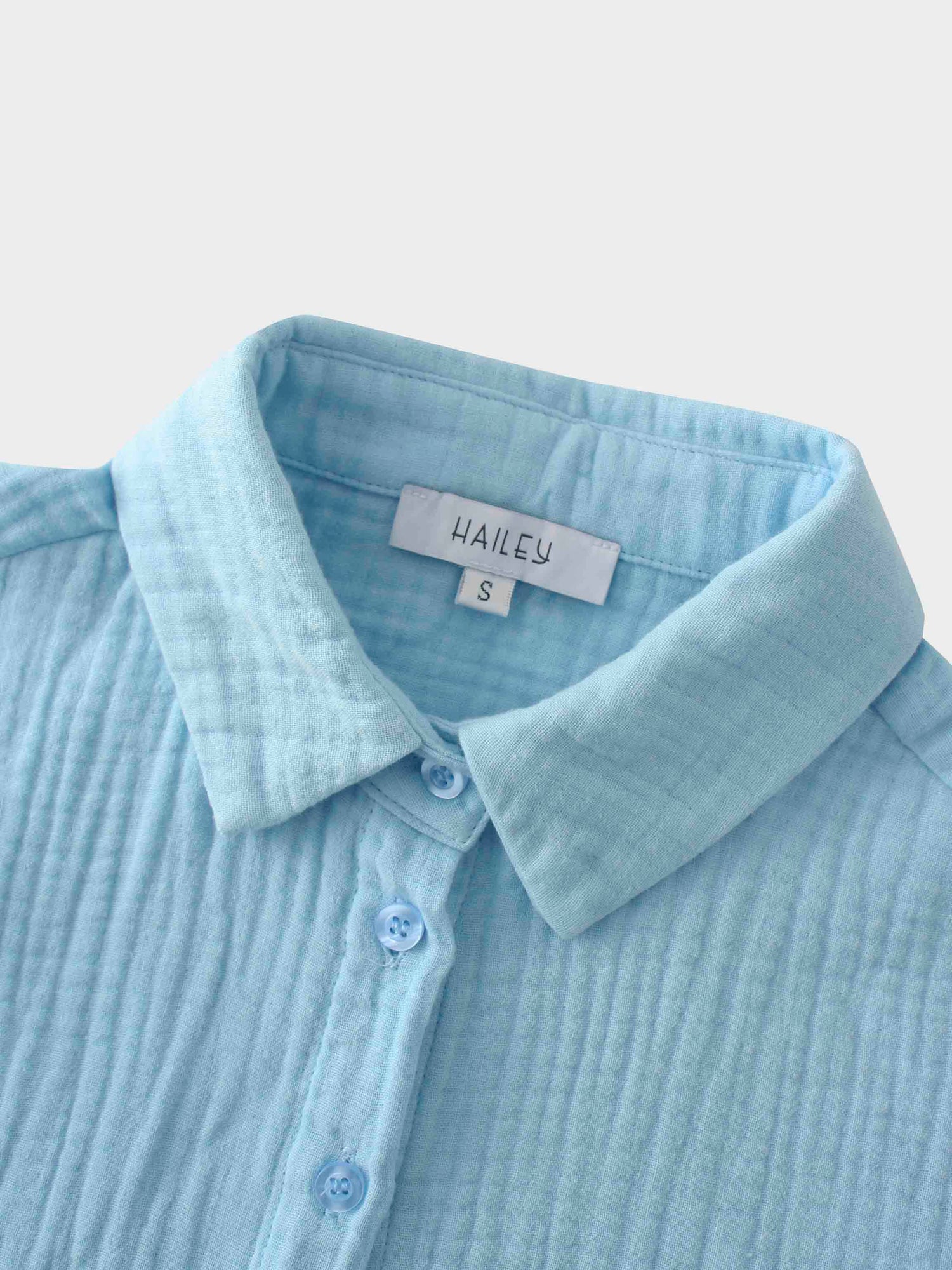 Gauze Button Down Blouse-Light Blue