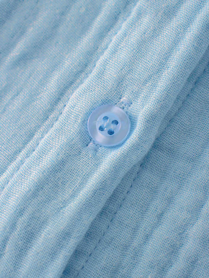 Gauze Button Down Blouse-Light Blue