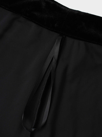 Double Layer Pleated Bottom Velvet Skirt-Black