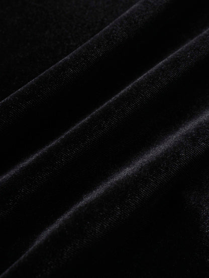 Double Layer Pleated Bottom Velvet Skirt-Black