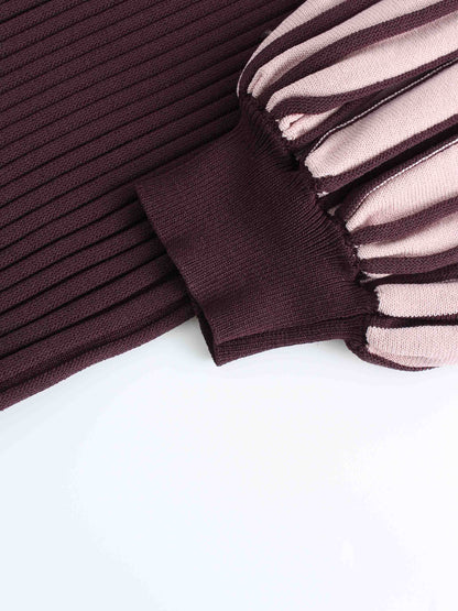 Balloon Sleeve Sweater-Maroon/Pink
