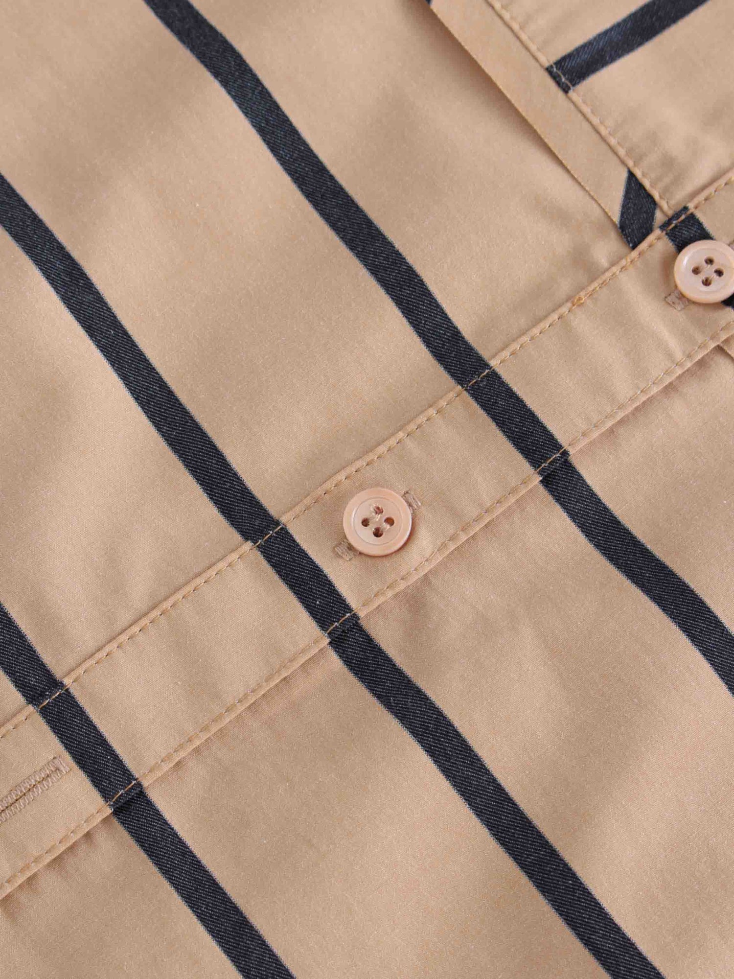 Rounded Hem Button Down Shirt-Tan/Black