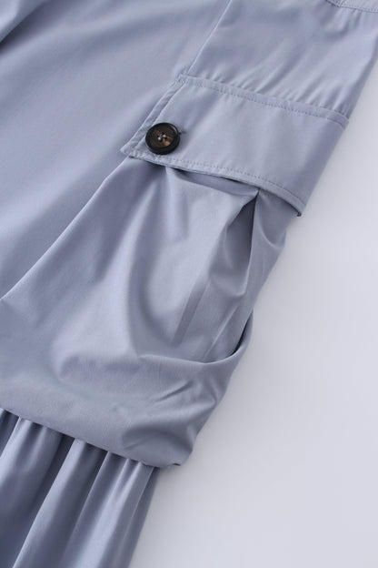 Button Cargo Pocket Skirt-Grey