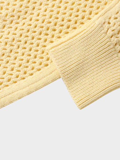 Crochet Knit Button Down Cardigan-Creamy Yellow