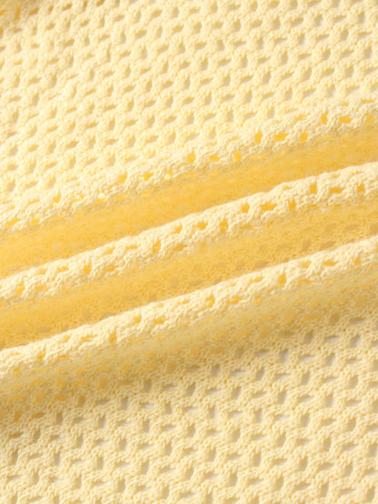 Crochet Knit Button Down Cardigan-Creamy Yellow