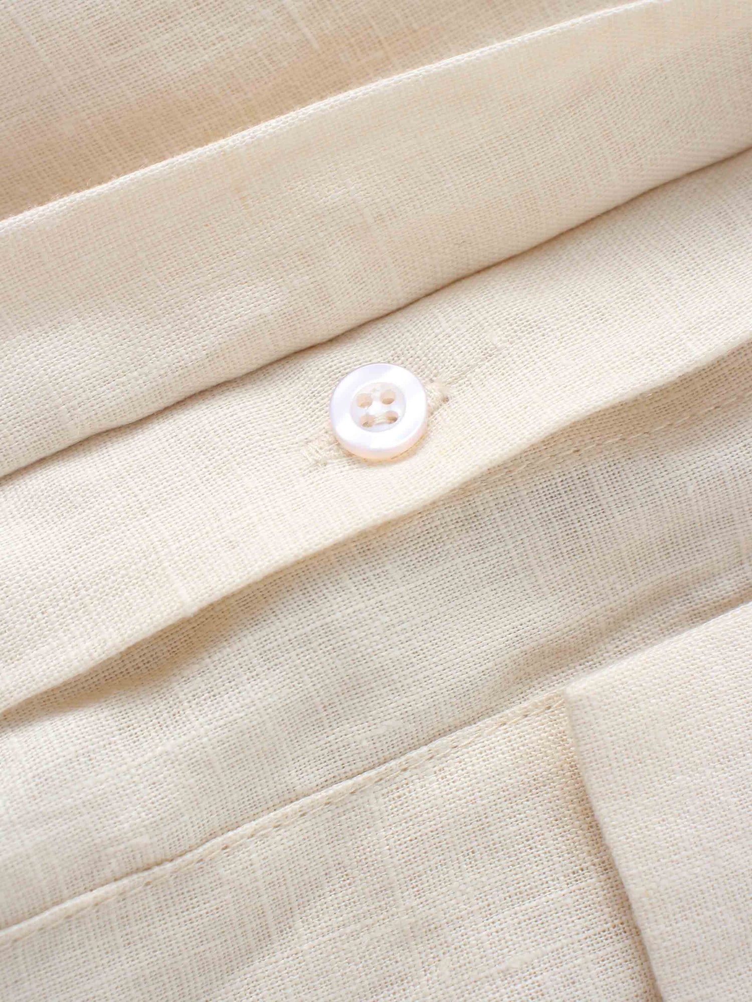 Drawstring Button Down Linen Top-Ecru