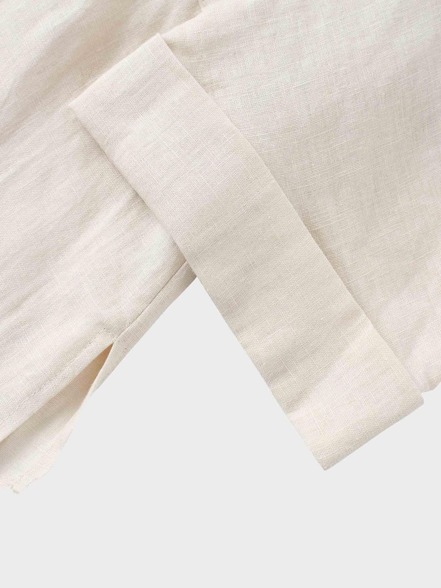 Drawstring Button Down Linen Top-Ecru