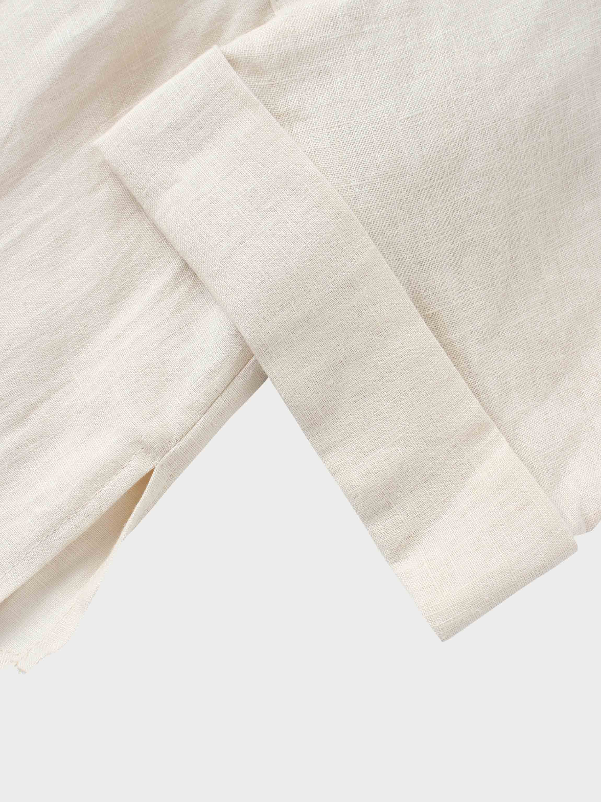 Drawstring Button Down Linen Top-Ecru