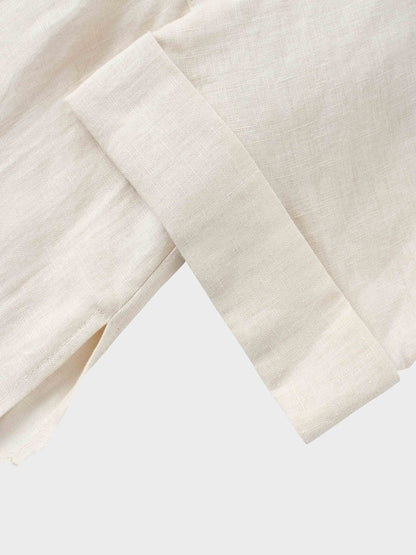 Drawstring Button Down Linen Top-Ecru