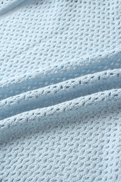 Crochet Knit Button Down Cardigan-Light Blue