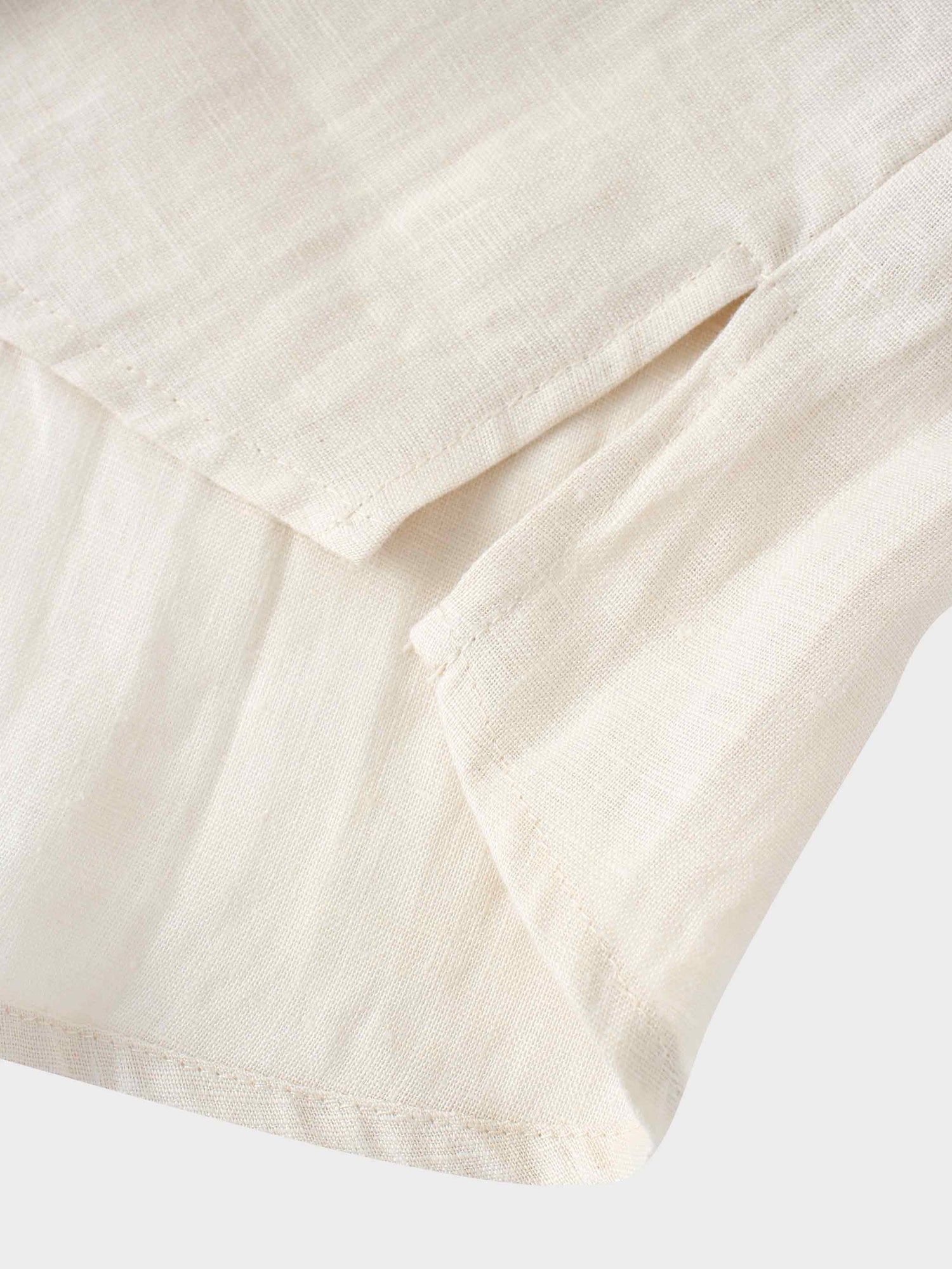 Drawstring Button Down Linen Top-Ecru