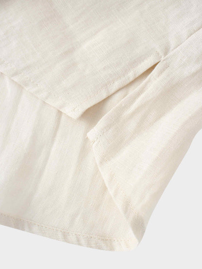 Drawstring Button Down Linen Top-Ecru