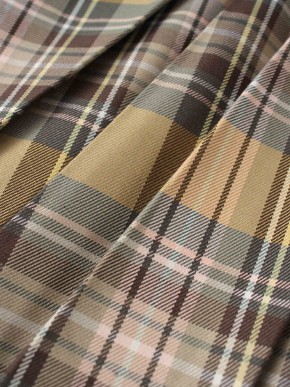 Covered Band Pleated Skirt-Pastel Plaid