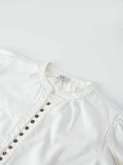 Denim Trapeze Top-White Denim