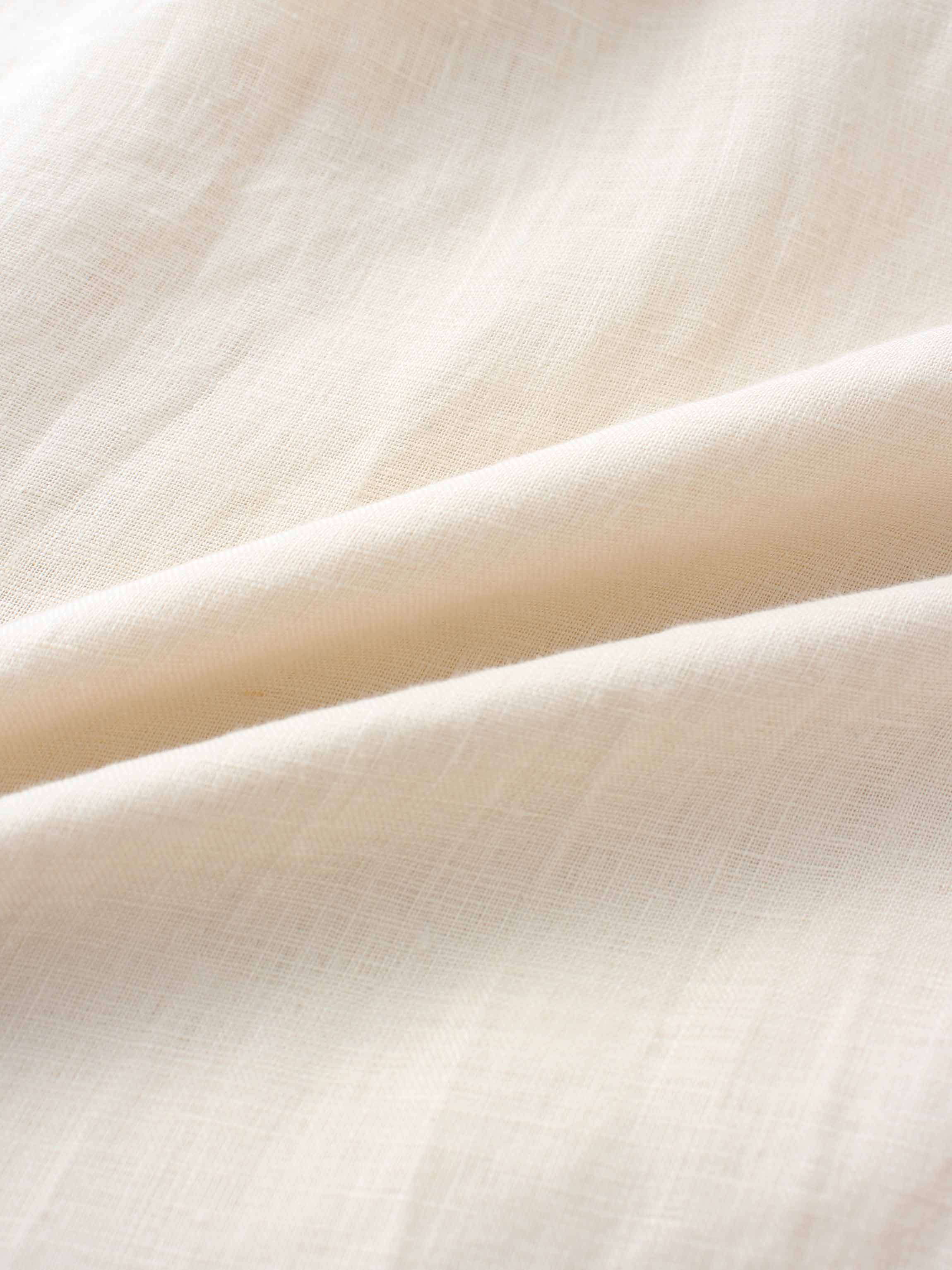 Drawstring Button Down Linen Top-Ecru