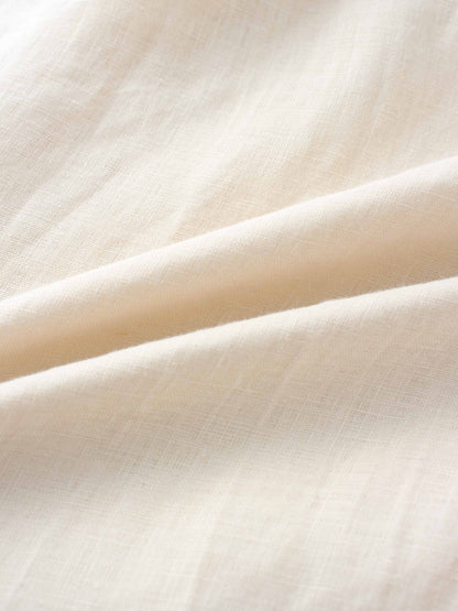 Drawstring Button Down Linen Top-Ecru