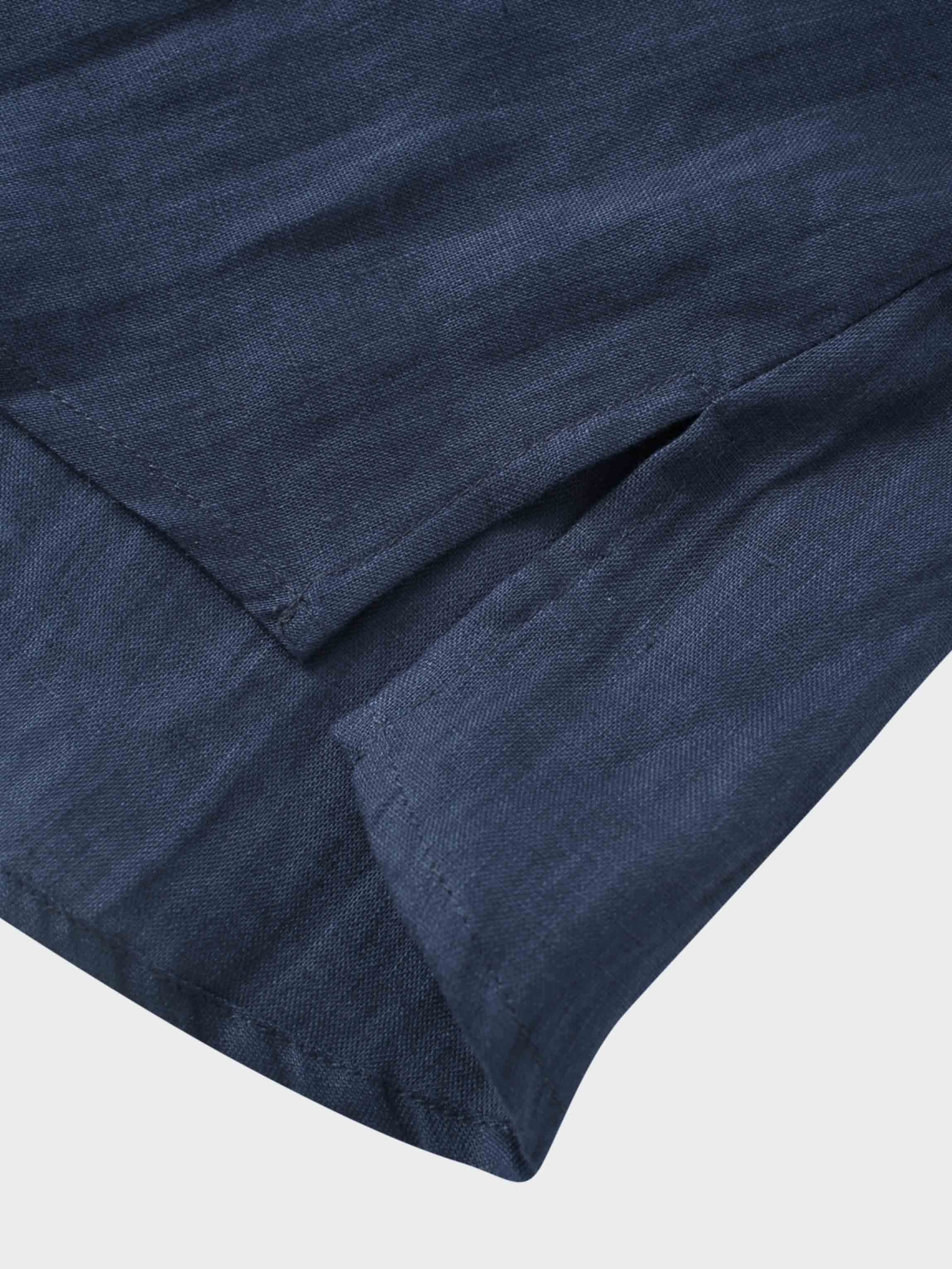 Drawstring Button Down Linen Top-Navy