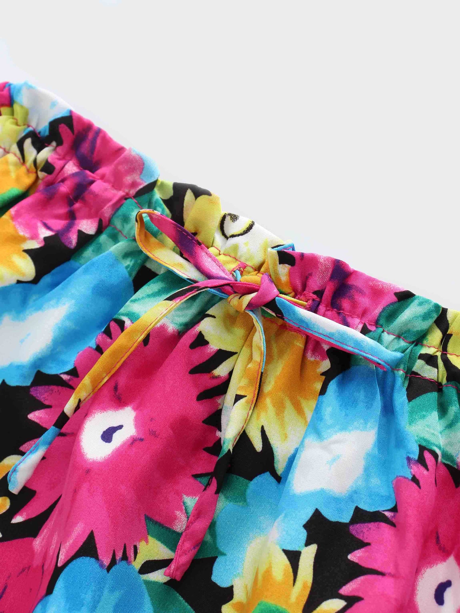 Elastic Waist Printed Skirt-Bright Floral