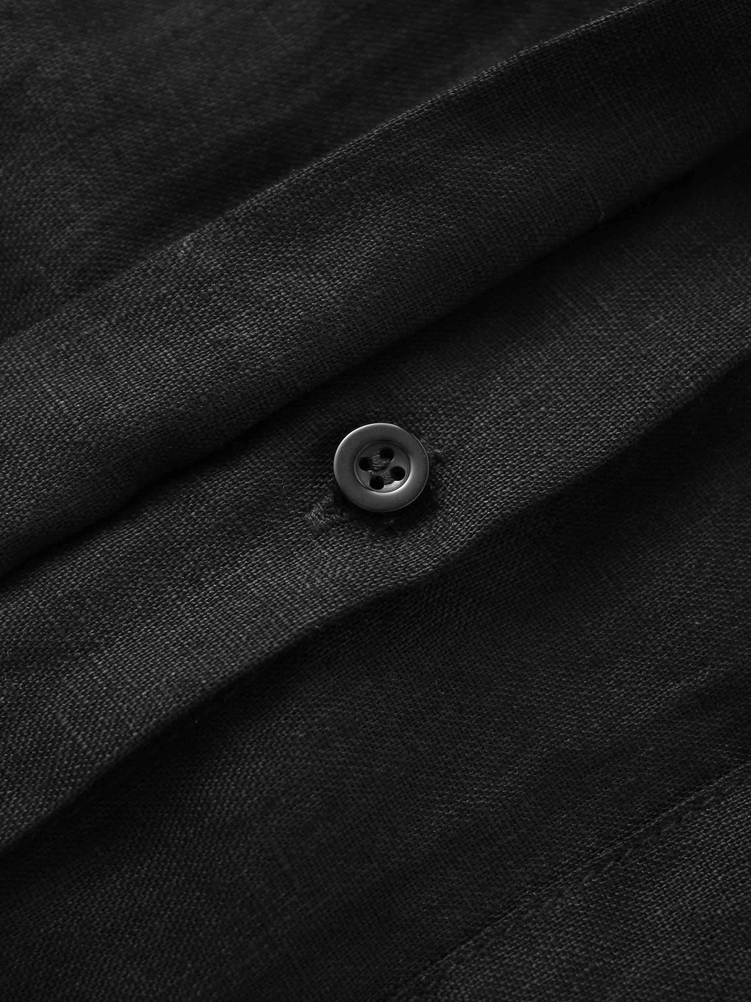 Drawstring Button Down Linen Top-Black