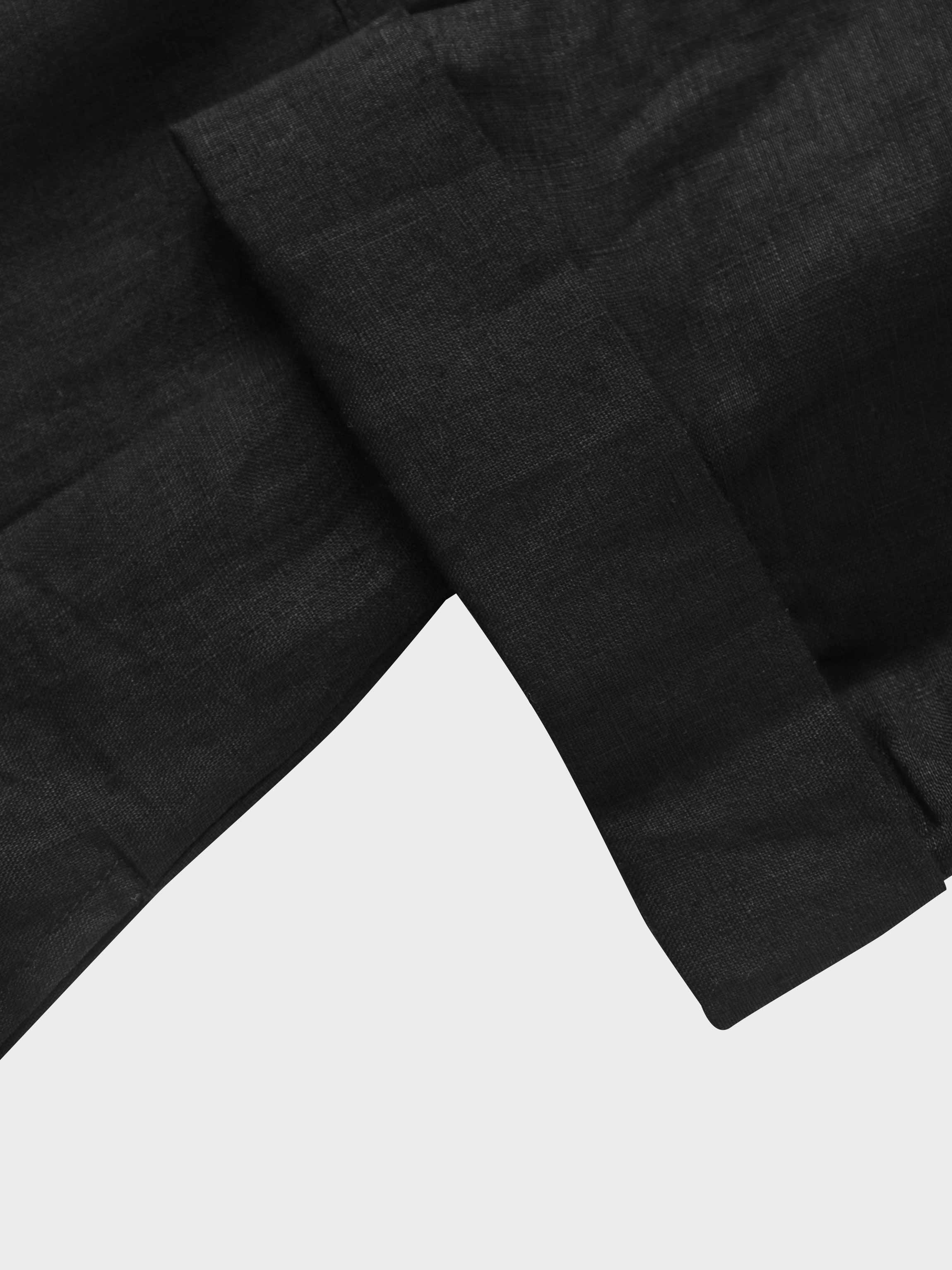 Drawstring Button Down Linen Top-Black