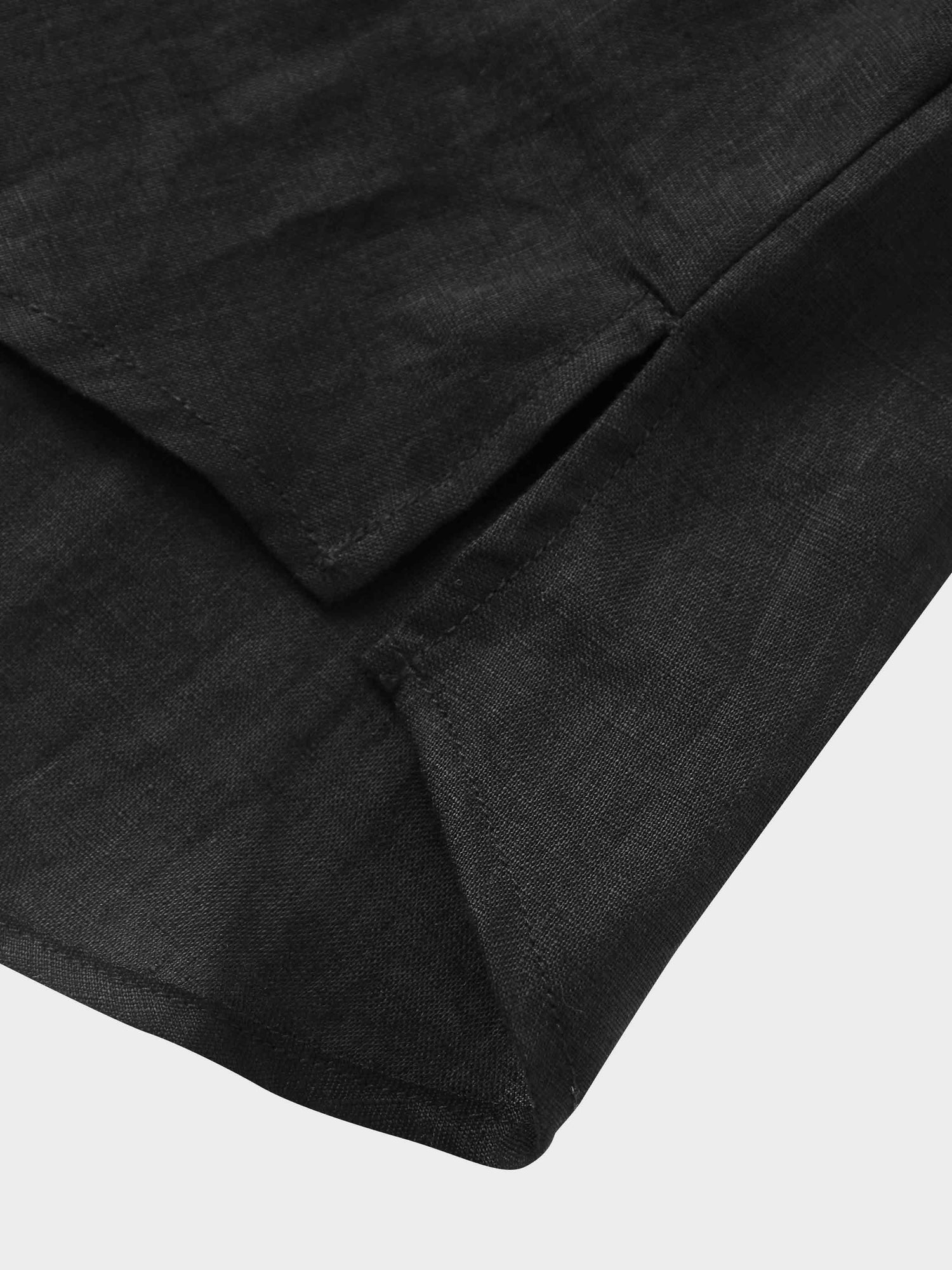 Drawstring Button Down Linen Top-Black