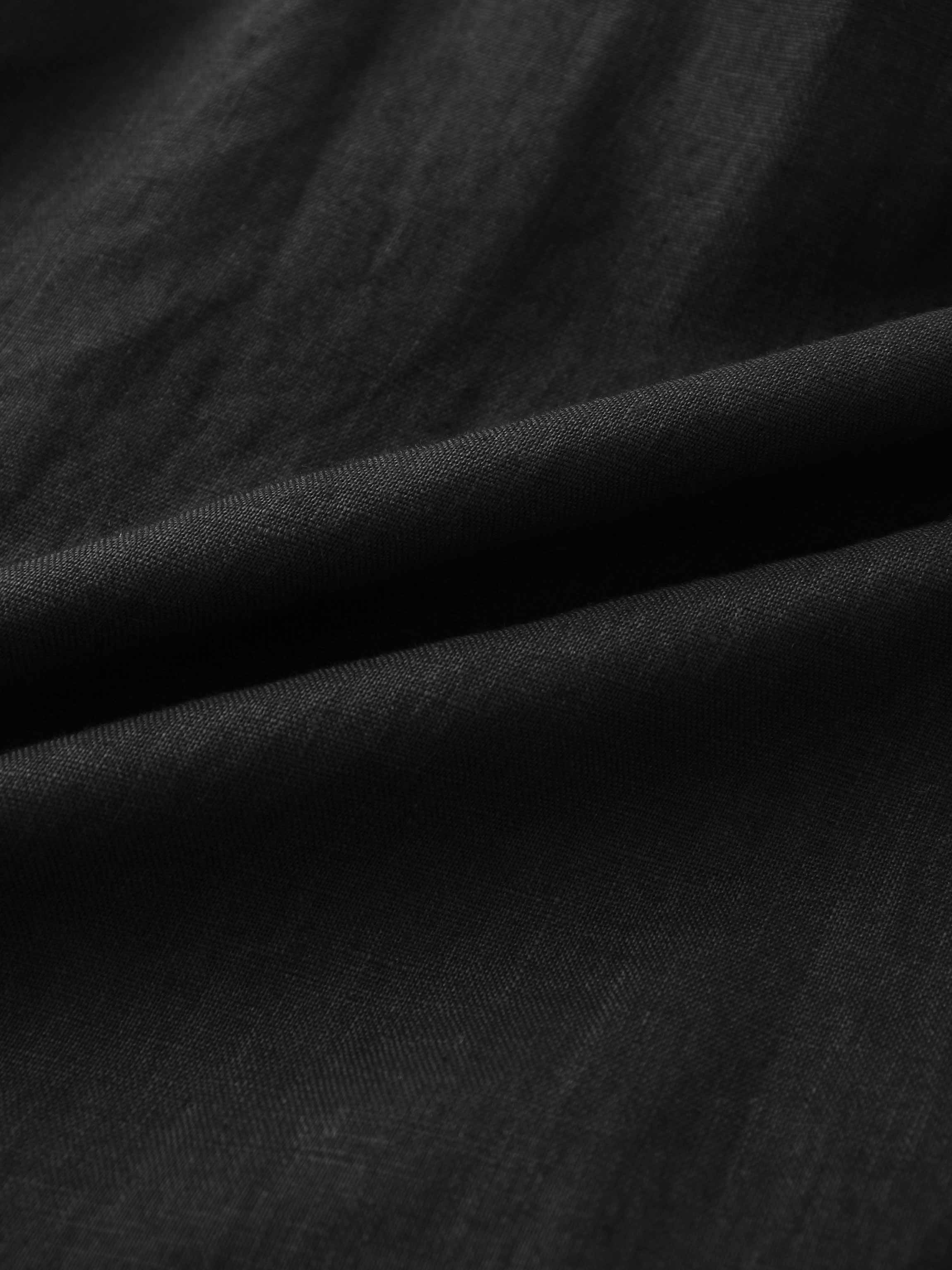 Drawstring Button Down Linen Top-Black