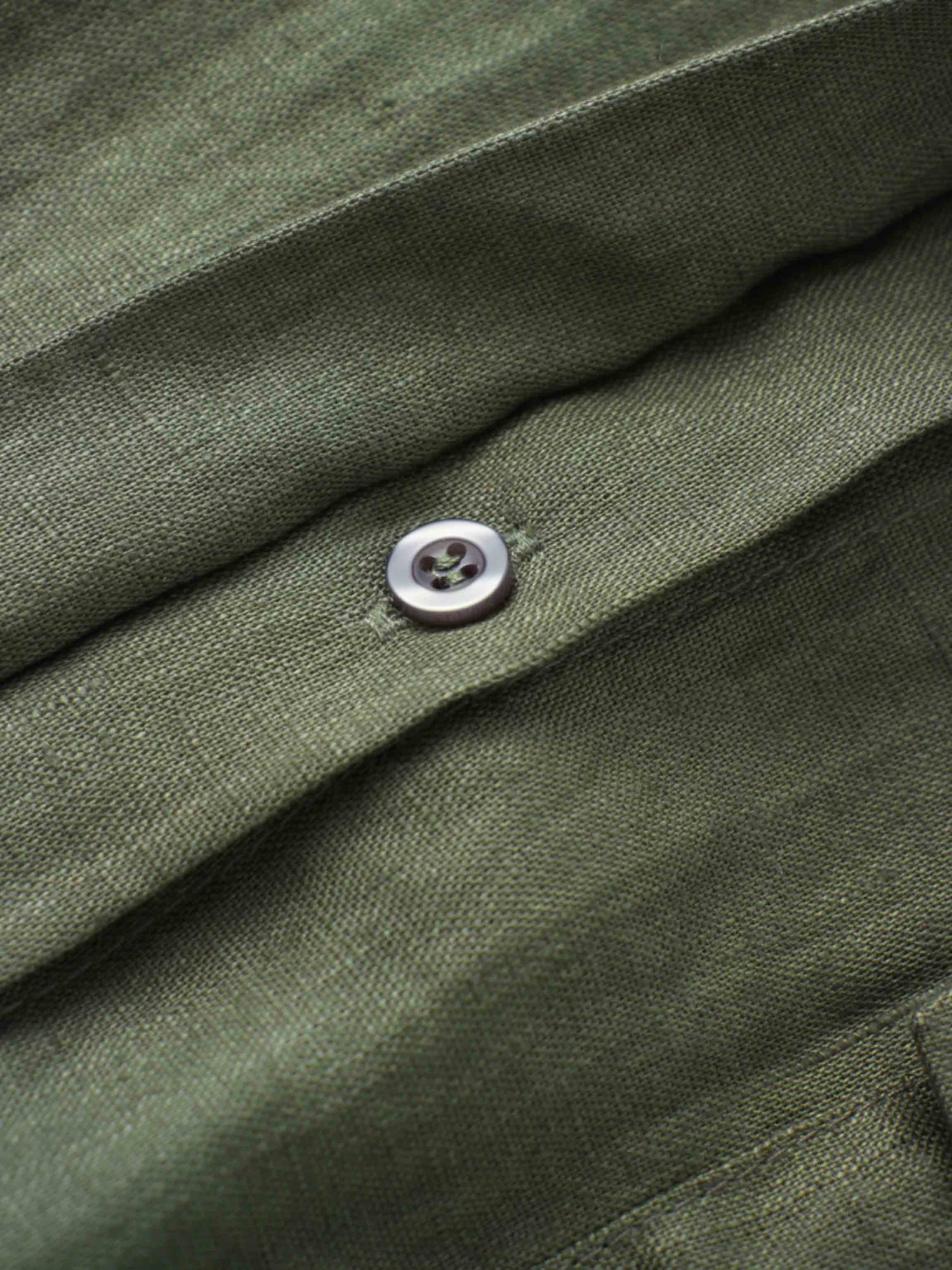 Drawstring Button Down Linen Top-Olive Green
