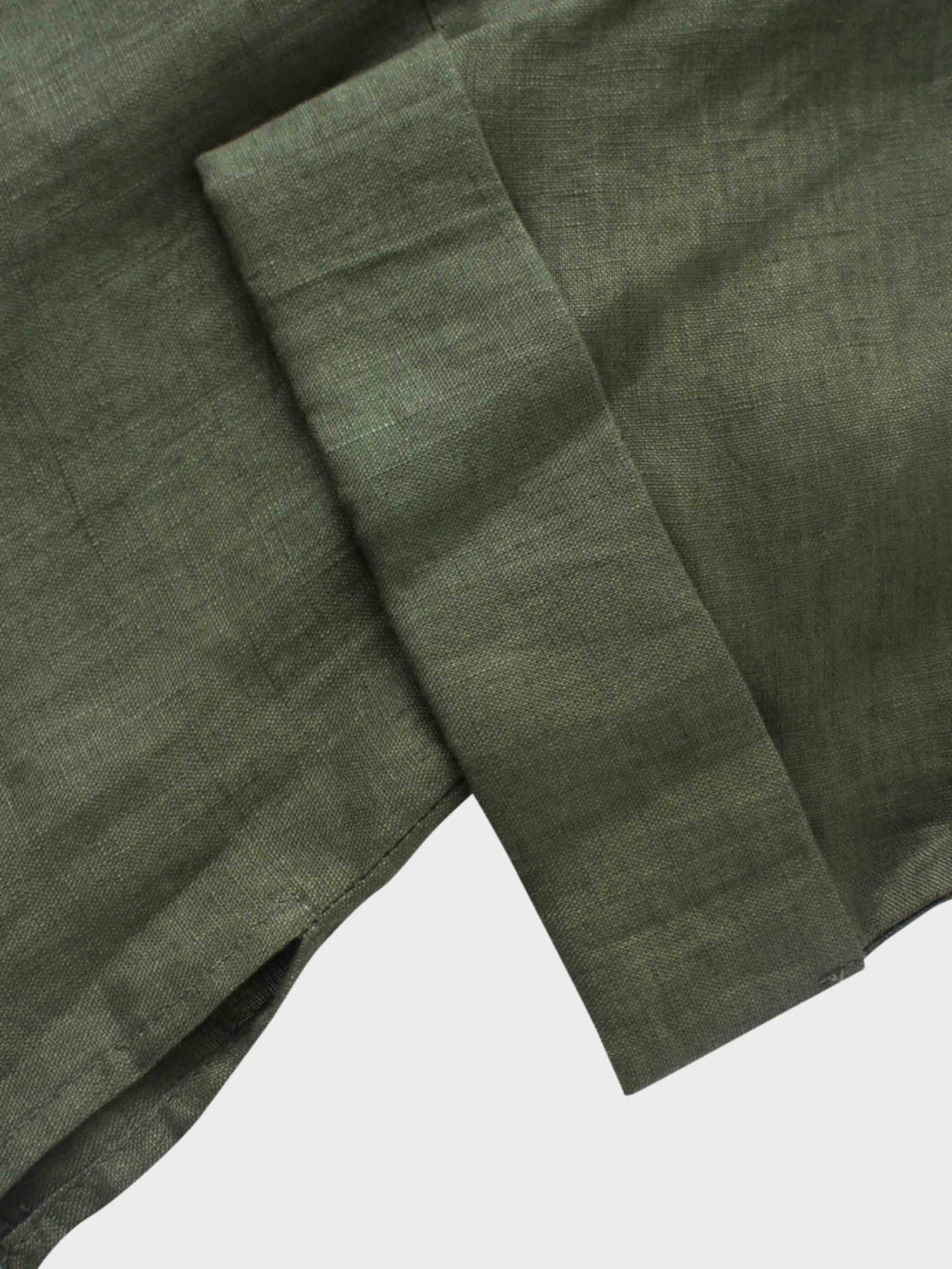 Drawstring Button Down Linen Top-Olive Green