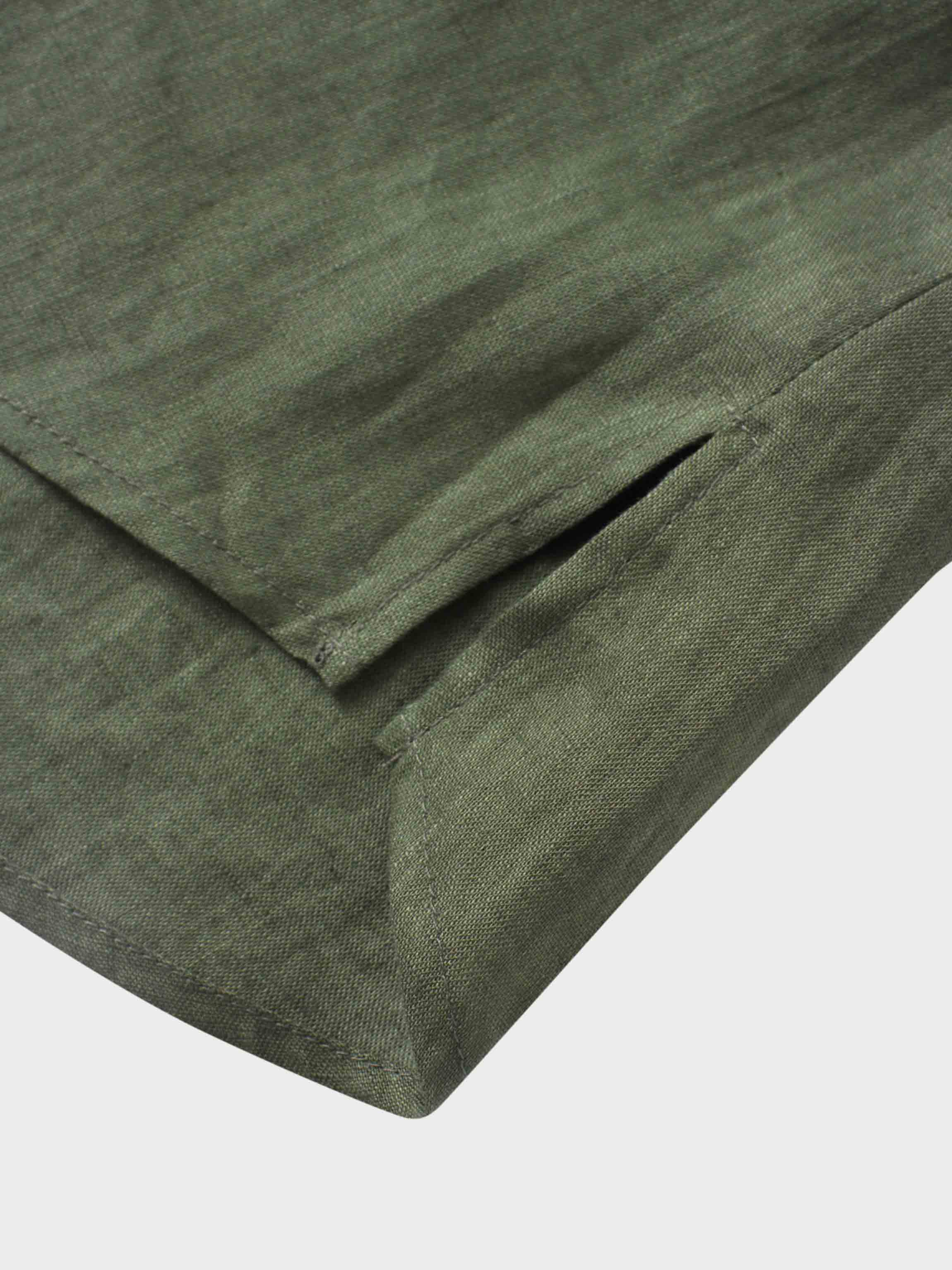 Drawstring Button Down Linen Top-Olive Green