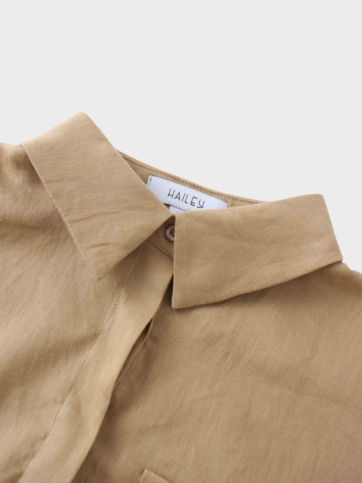 Drawstring Button Down Linen Top-Tan