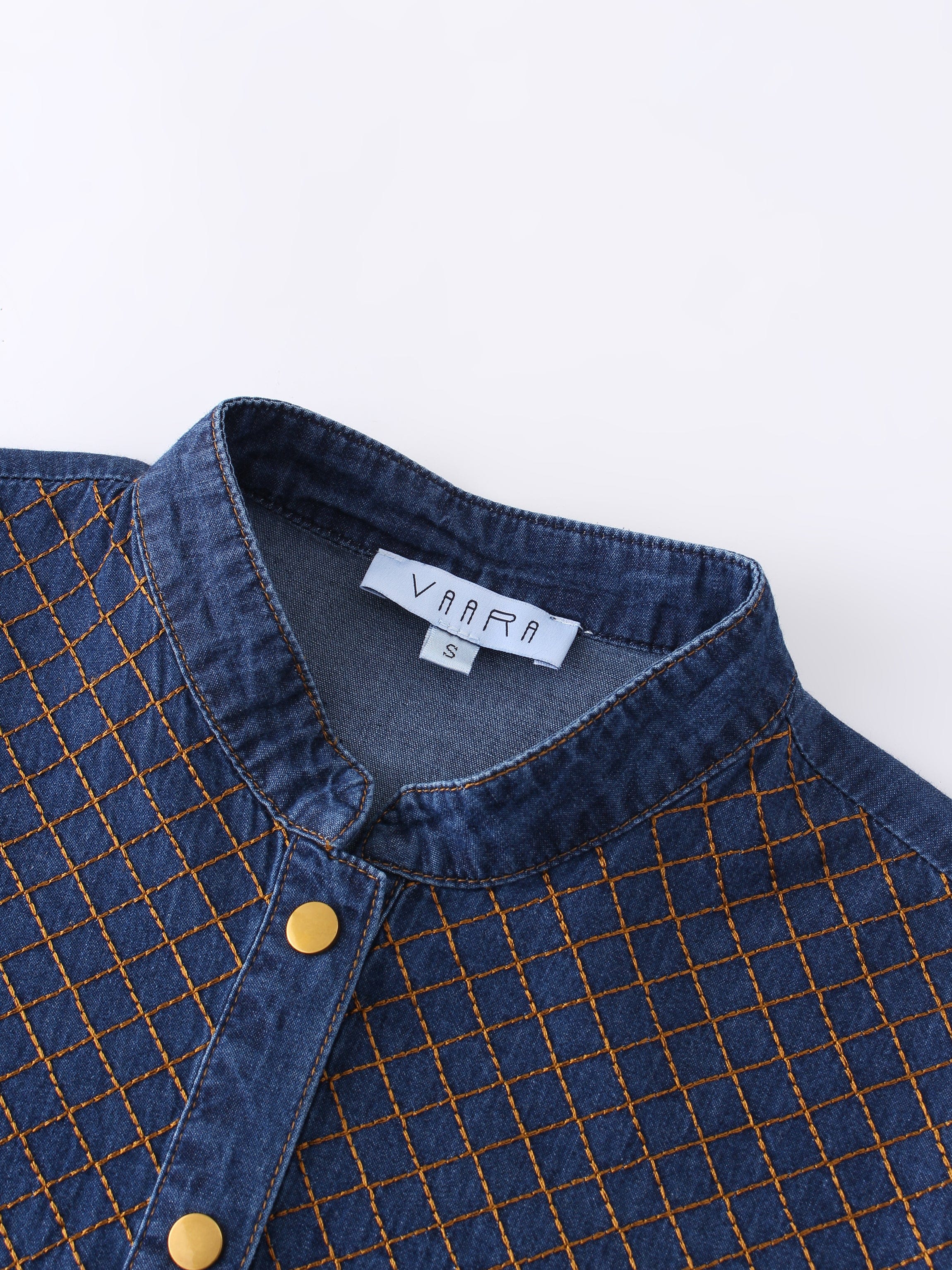 Crossed Stitch Denim Shirt-Blue