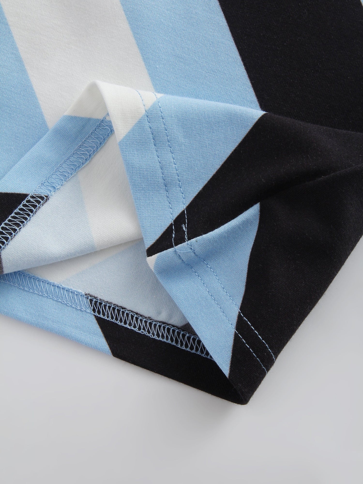 Printed Modal Tee-Light Blue/ B/W Stripe