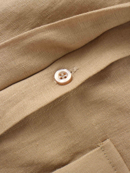 Drawstring Button Down Linen Top-Tan