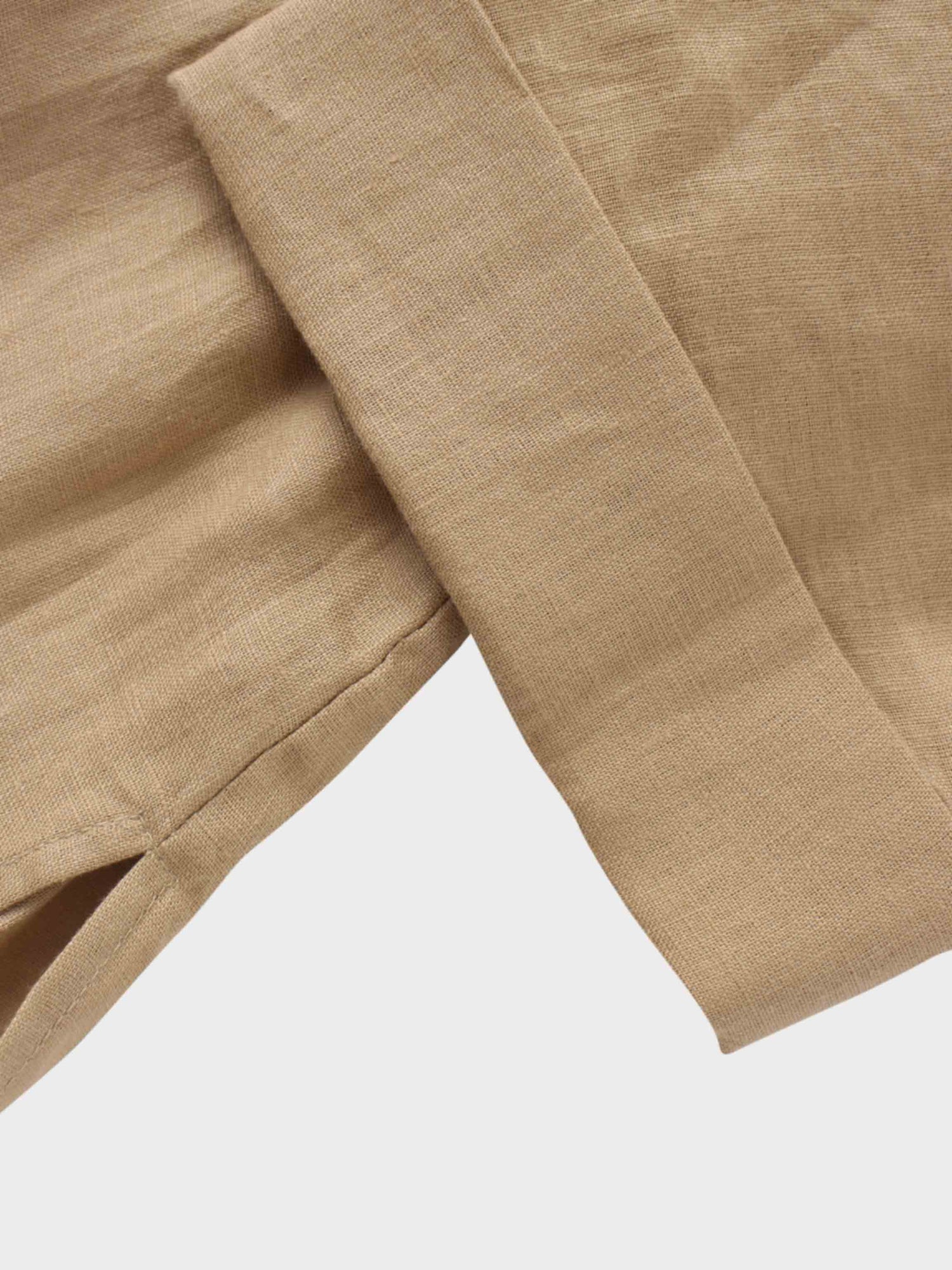 Drawstring Button Down Linen Top-Tan