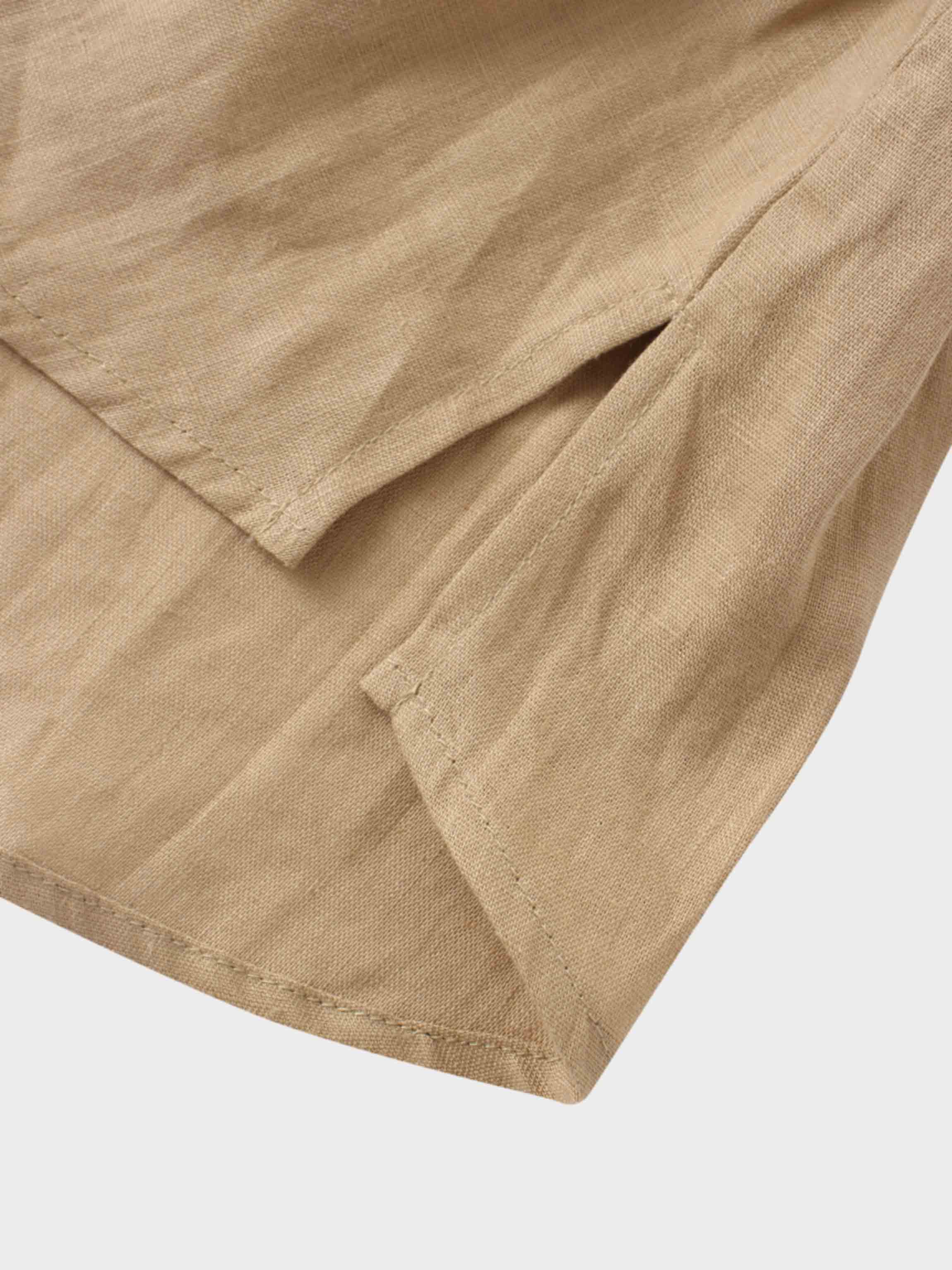 Drawstring Button Down Linen Top-Tan