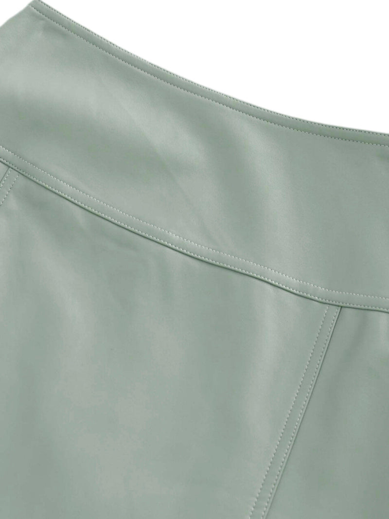 Leather Inverted Pleat Skirt-Seafoam